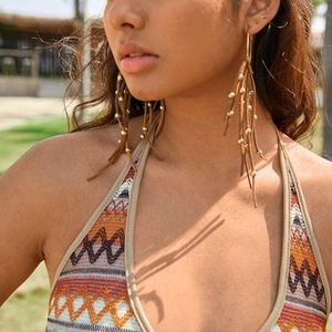 ⭐️ Leather beaded fringe hoop earrings NEW